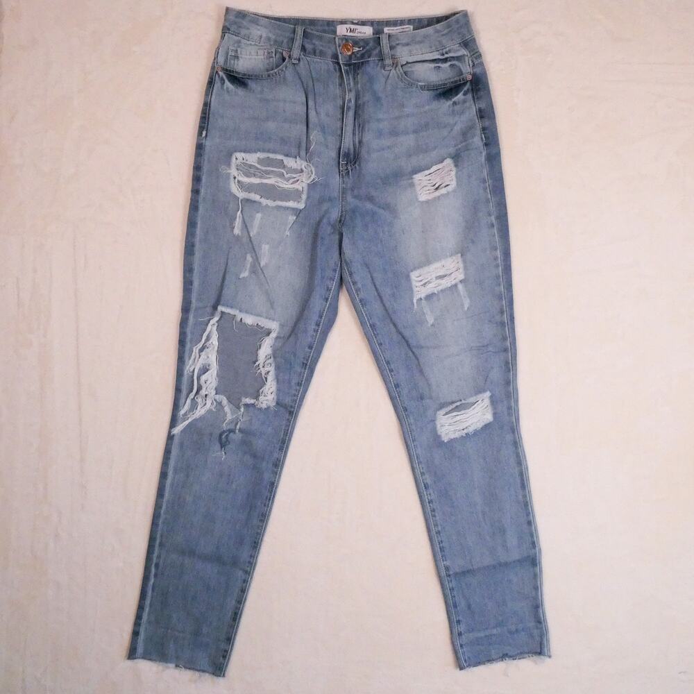 YMI Hi Rise Ankle Dream Fit Jeans Size 11 Ripped Distressed Skinny Cropped Denim